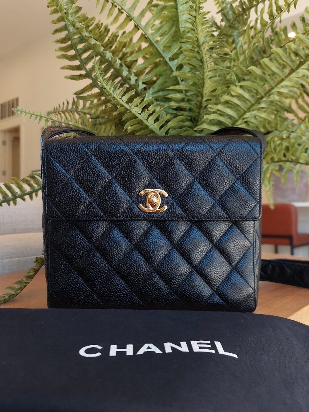 CHANEL Black Caviar Leather Square Flap Bag
